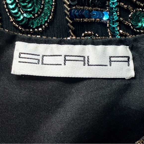 👠 💎 SCALA Vintage 80s Beaded & Sequined Jacket | Gold Green Blue Collector Sz M - Picture 2 of 8